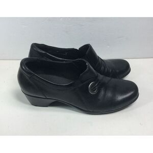Clarks Bendables 38476 Womens Size 8M Shoes Black Leather Block Heel Slip‎ on
